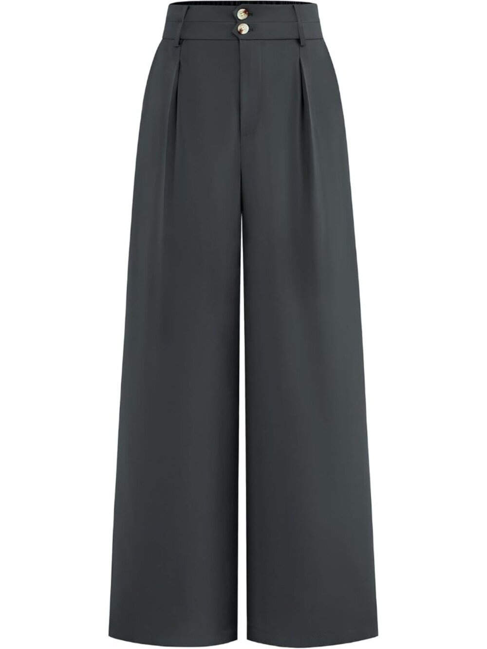 Women's Wide Leg Dress Pants Dark Grey High Waisted Button Trousers Palazzo